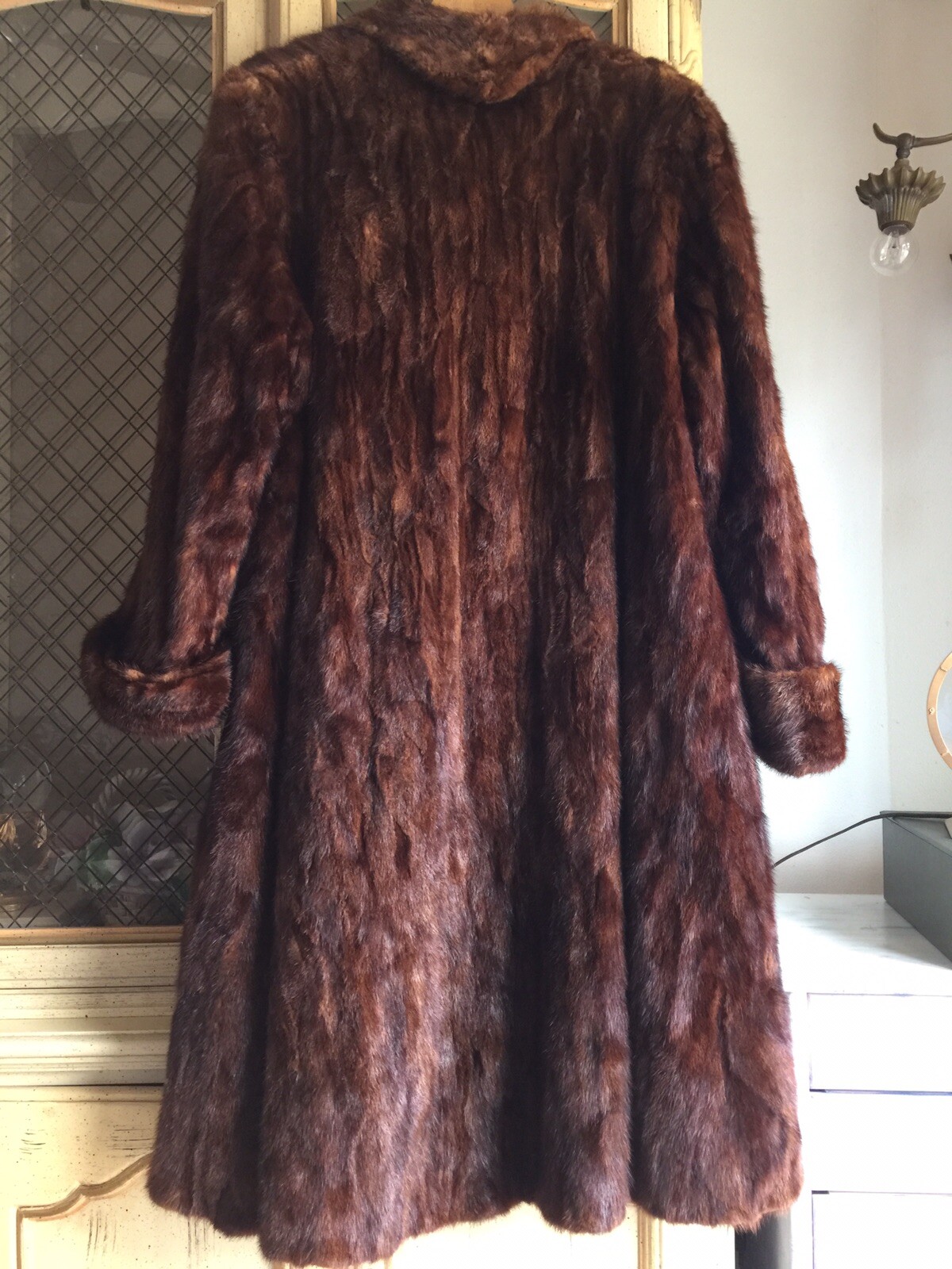 VINTAGE BROWN FUR COUTURE EVENING COAT ELEGANT WINTER WEAR MIDCENTURY DESIGN XL