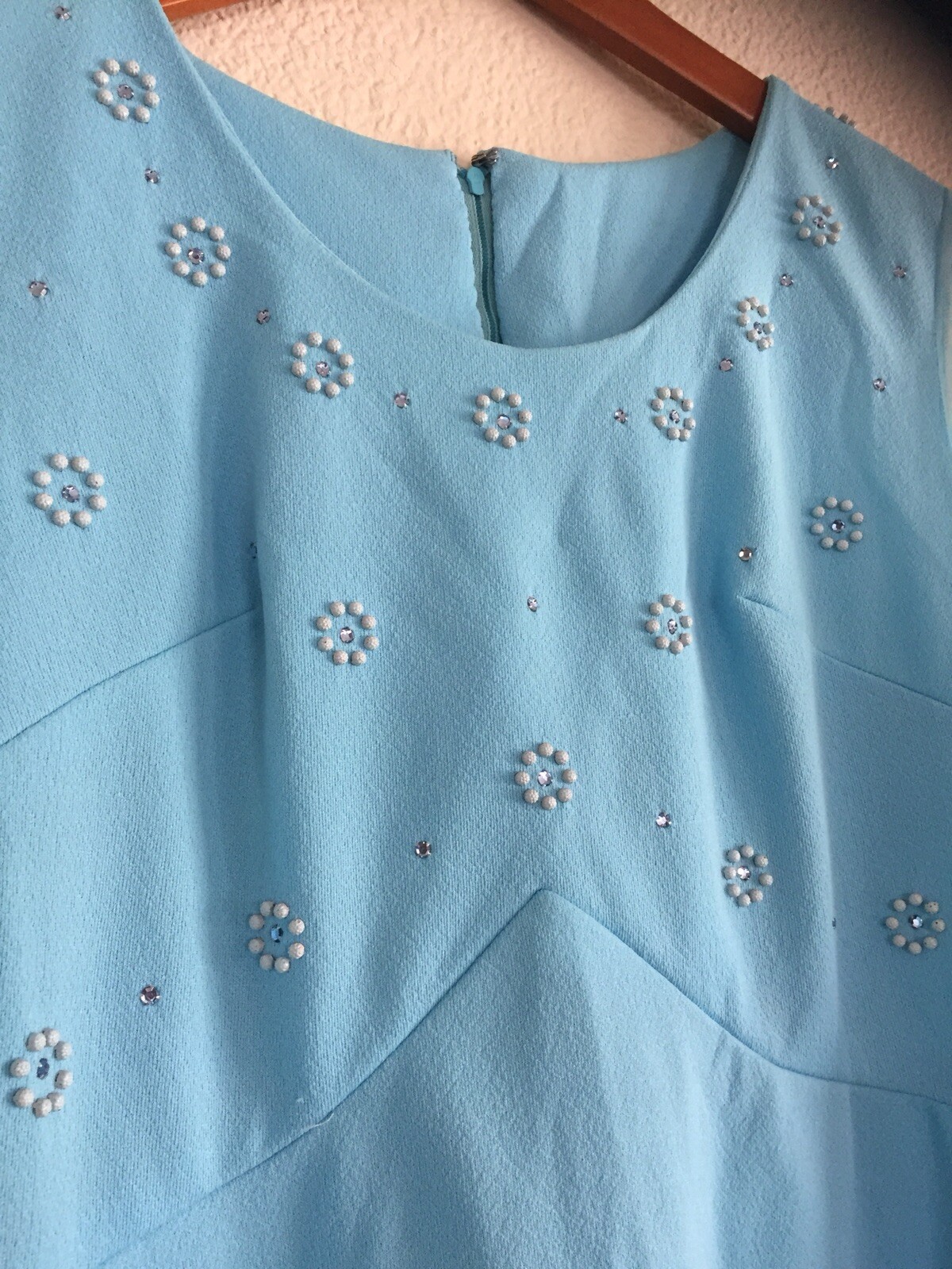 VTG Blue Maxi Dress Sheer Sleeves 1960s Retro Mod Baby Blue Party Hostess L