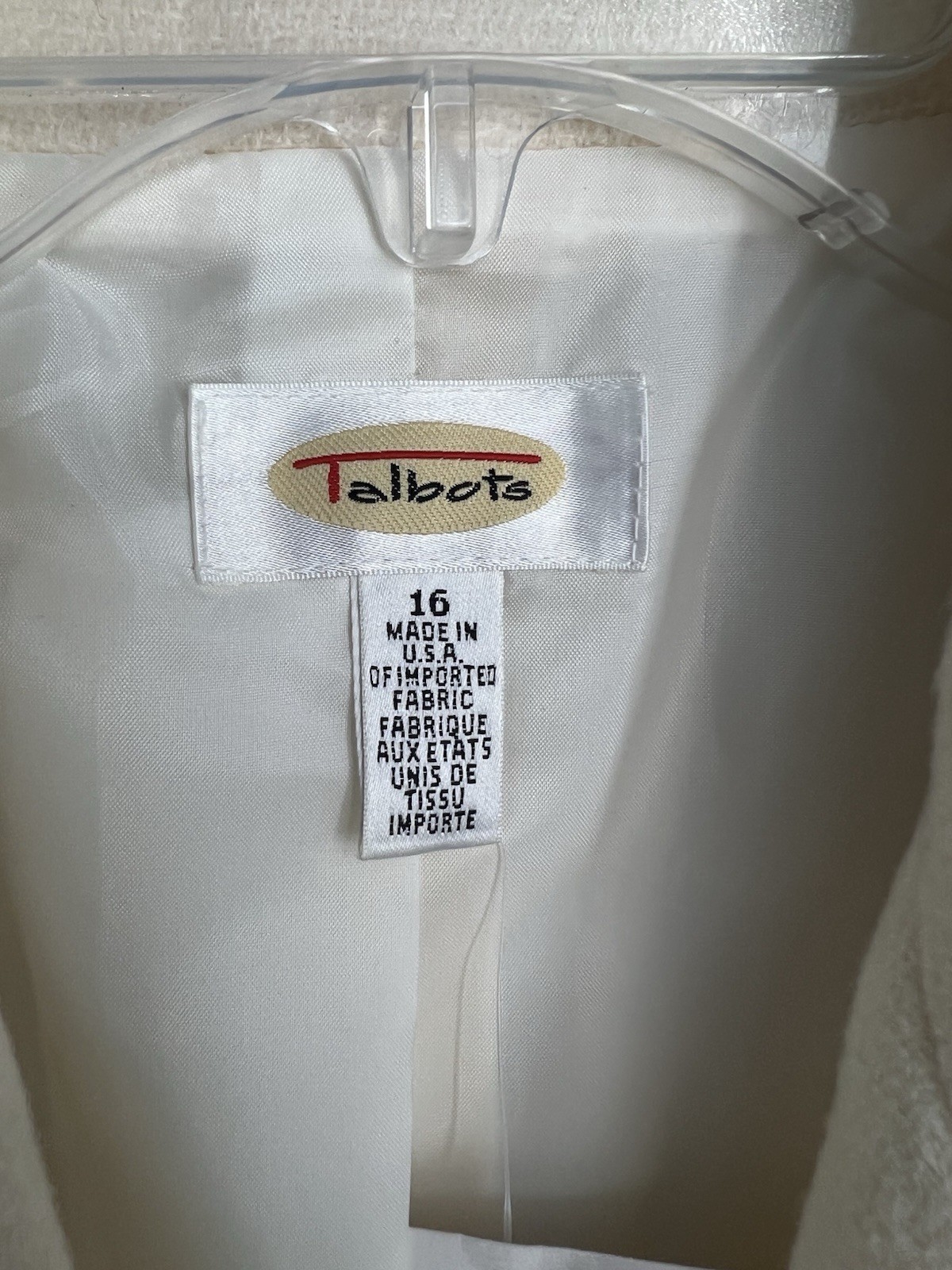 NWT Vintage Talbots Cream Wool Timeless Career Blazer Jacket Size: 16 Made USA