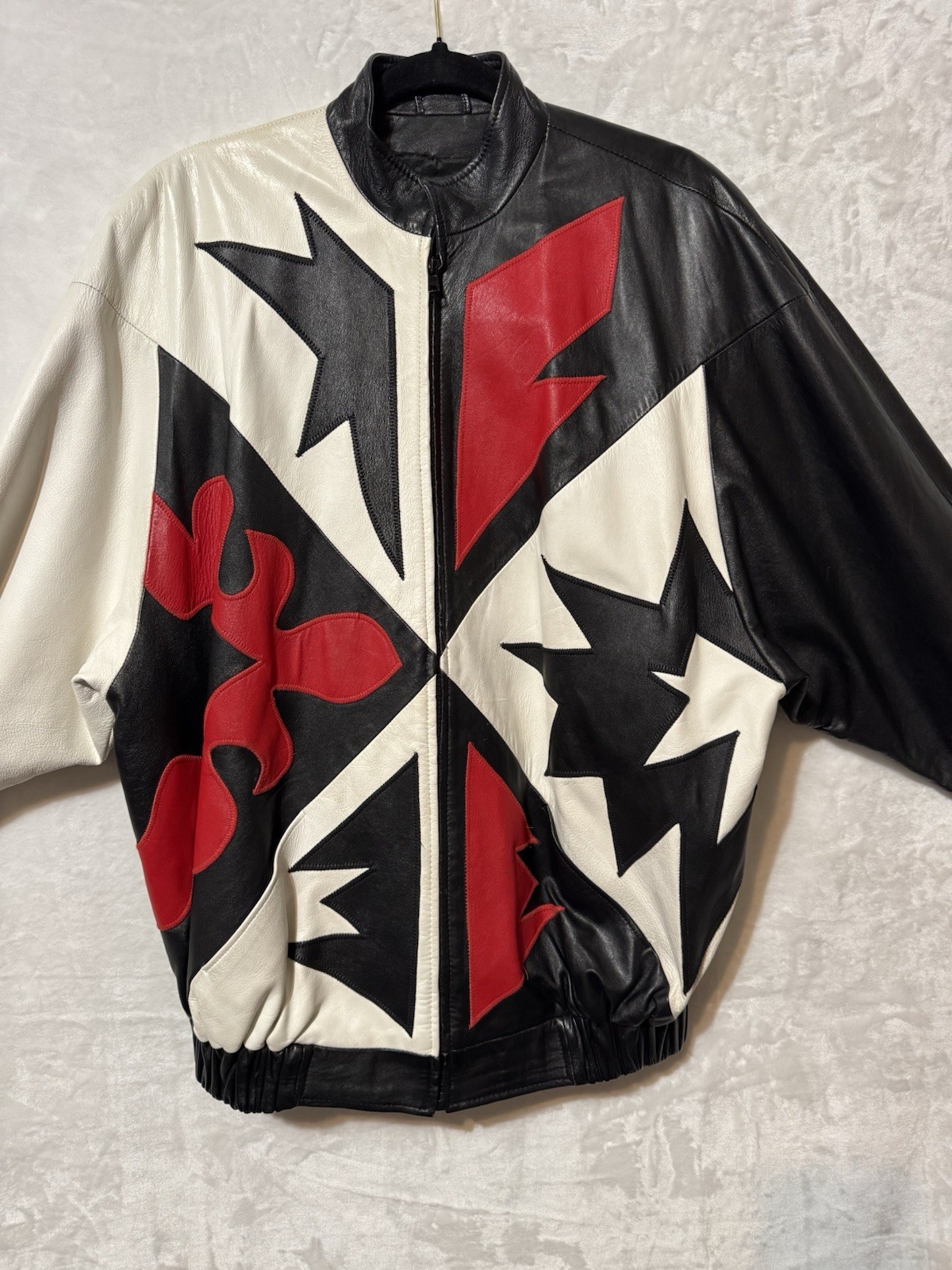 JULIAN K Vtg Rare Leather Bomber Jacket-Sz L Dolman Sleeves 80’s Glam Pop Rock