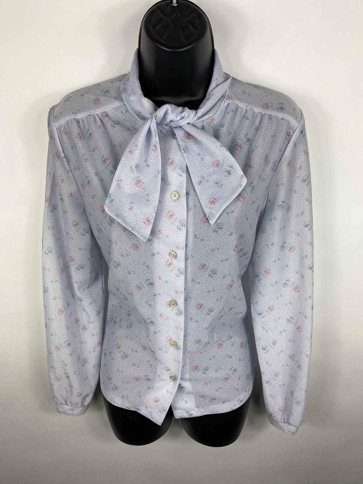 Vintage 70s 80s Prairie Purple Floral Bow Tie Collar Boho Cottagecore Secretary
