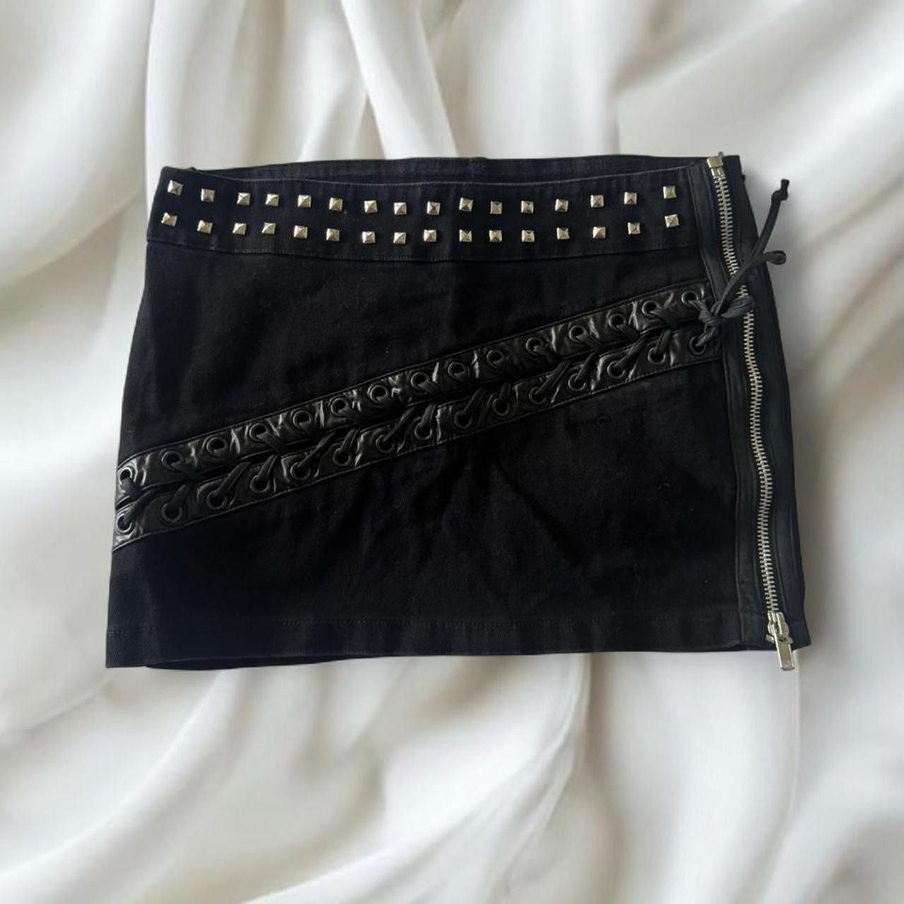 Y2K vintage TRIPP NYC black corset lace up and grommet belt mini skirt