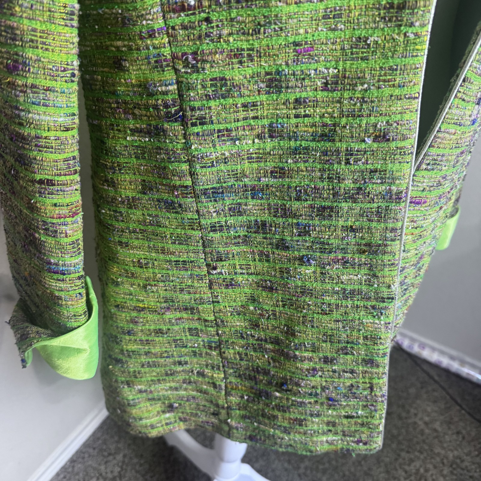 Vintage Nightlights Jacket Silk Blend Open Front Blazer metallic lime green 14