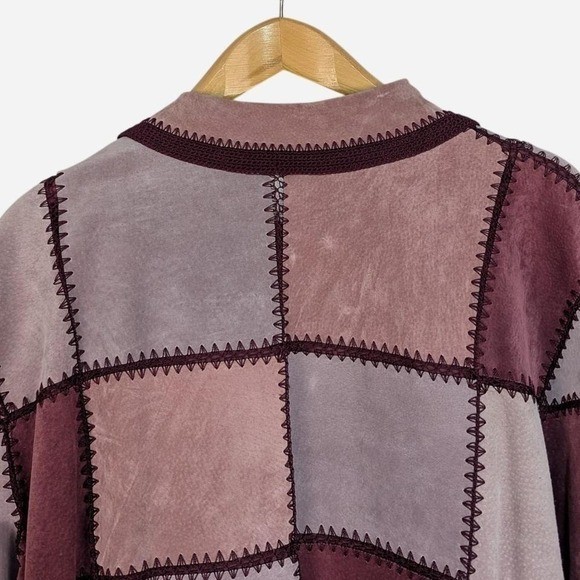 Denim & Co Genuine Leather Patchwork Crochet Jacket Mauve Pink 2X