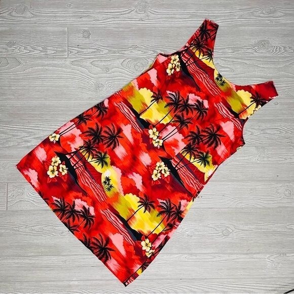 Vintage hawaiian aloha republic dress floral tropical hibiscus beach dress cotto