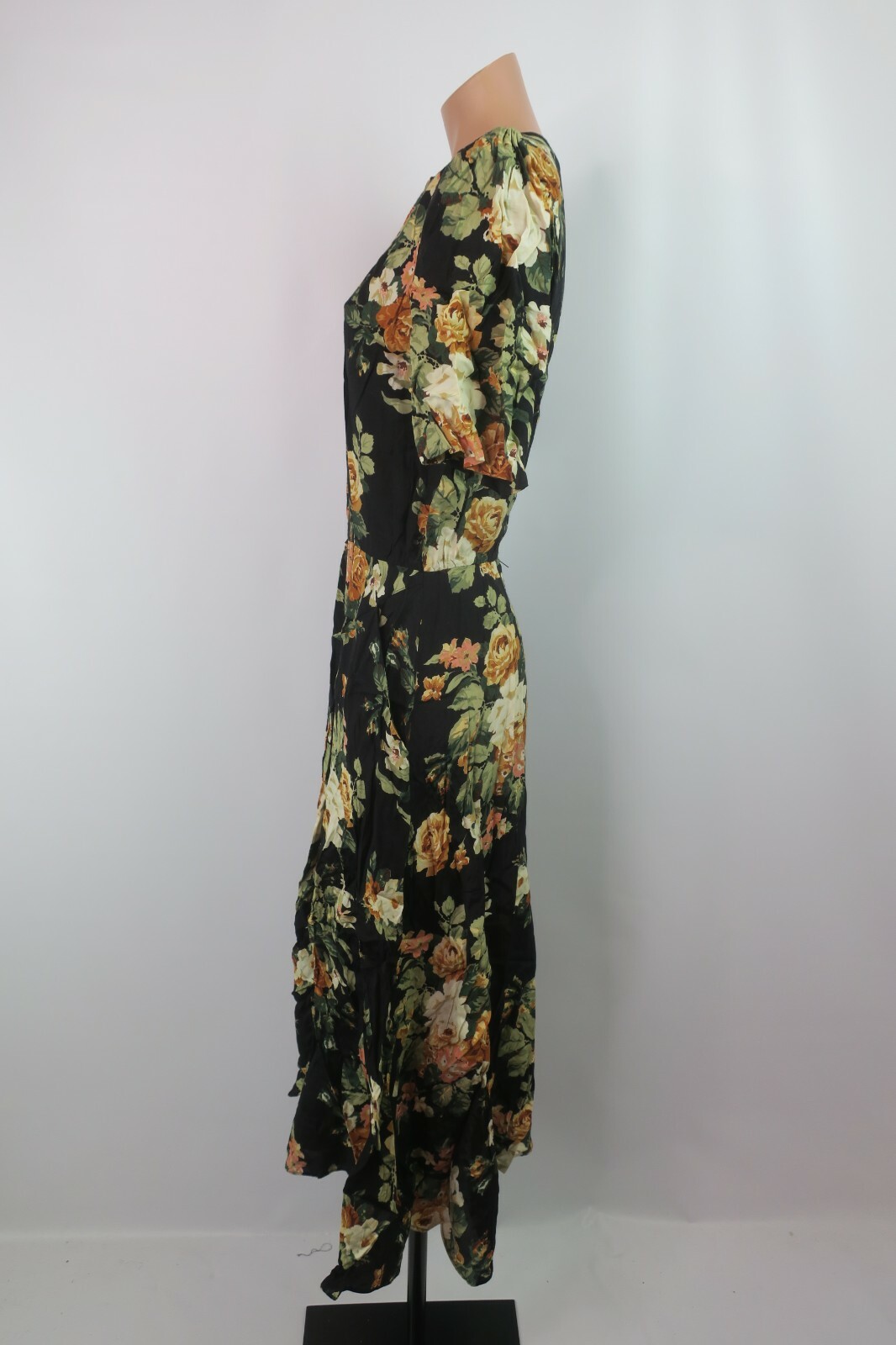 Flare Rayon Sundress Flowy VTG 80s Ed Micahels Sleeveless Floral Fit 7/8 Maxi