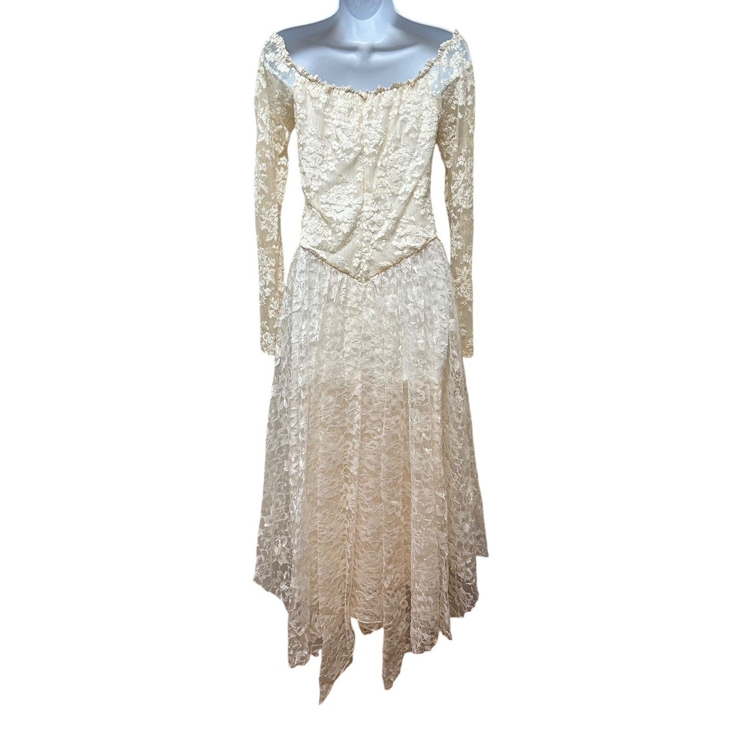 Vtg 80’s Dress Lace Romantic Victorian Handkerchief Hem Bustier Size M NEW