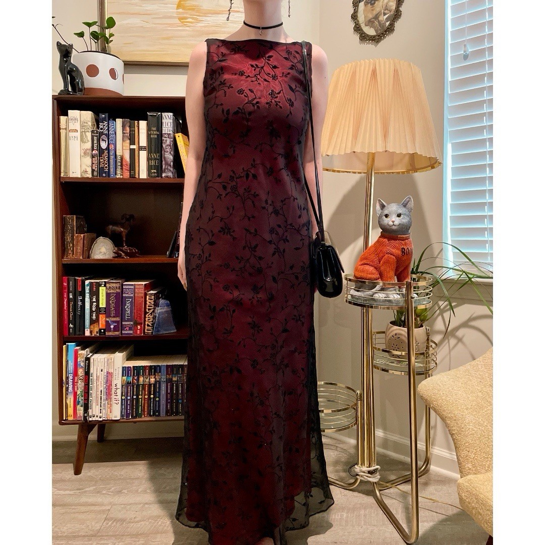 Vintage 90s Chelsea Nites Burgundy Cowl Back Dress Vampire Goth Whimsigoth