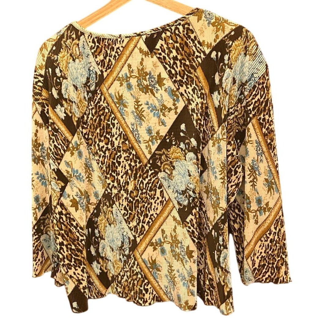 Vintage Giorgio Fiorlini Blouse Leopard Floral Patchwork Plisse Maximalist Chic