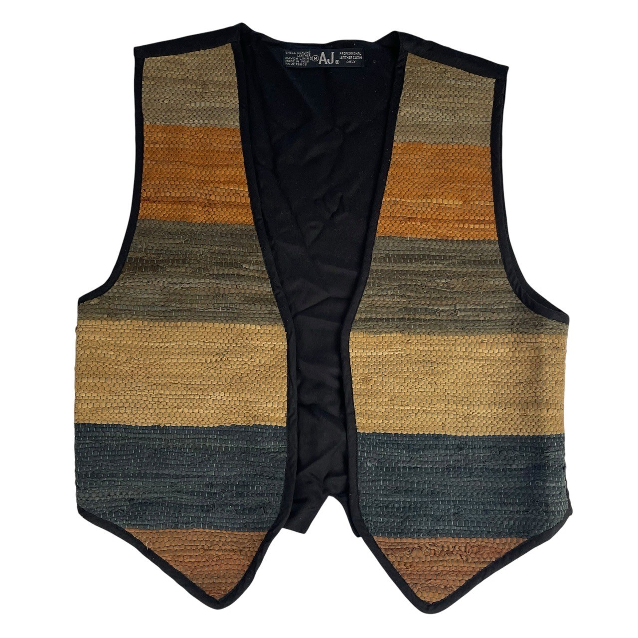 Vintage AJ Multicolored Open-Front Sleeveless Leather Vest Medium Unisex
