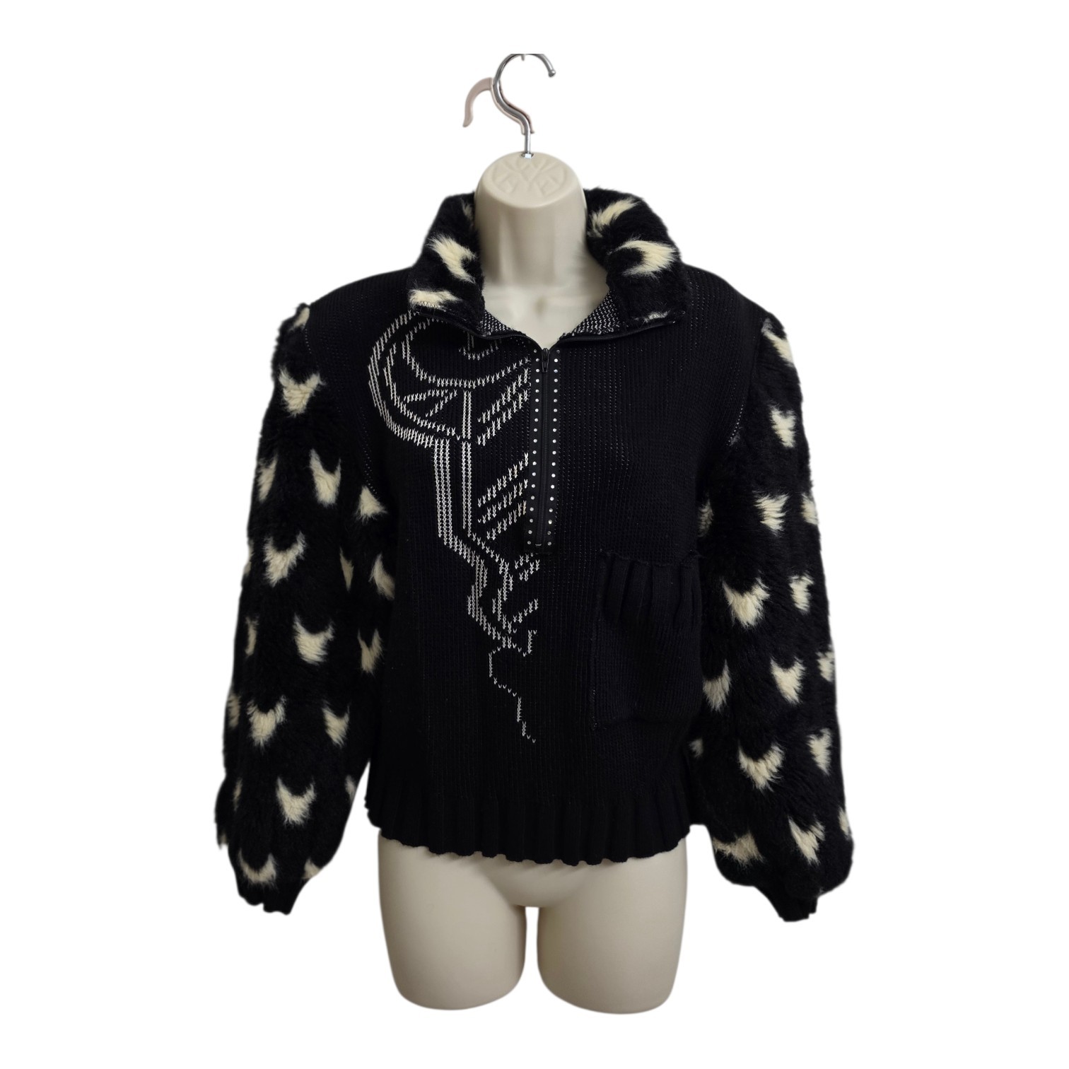 Vintage Chaumière aux Tricots Paris Sz S Sweater Wool Blend Graphic Avant-garde