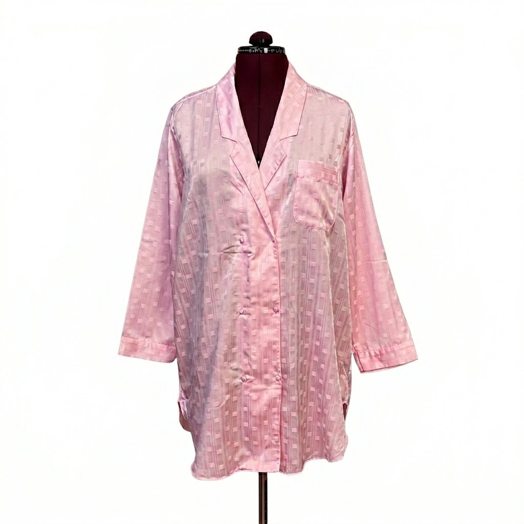 Vandemere NWT Vintage Pink Satin Nylon Button down long sleeve Nightgown, L