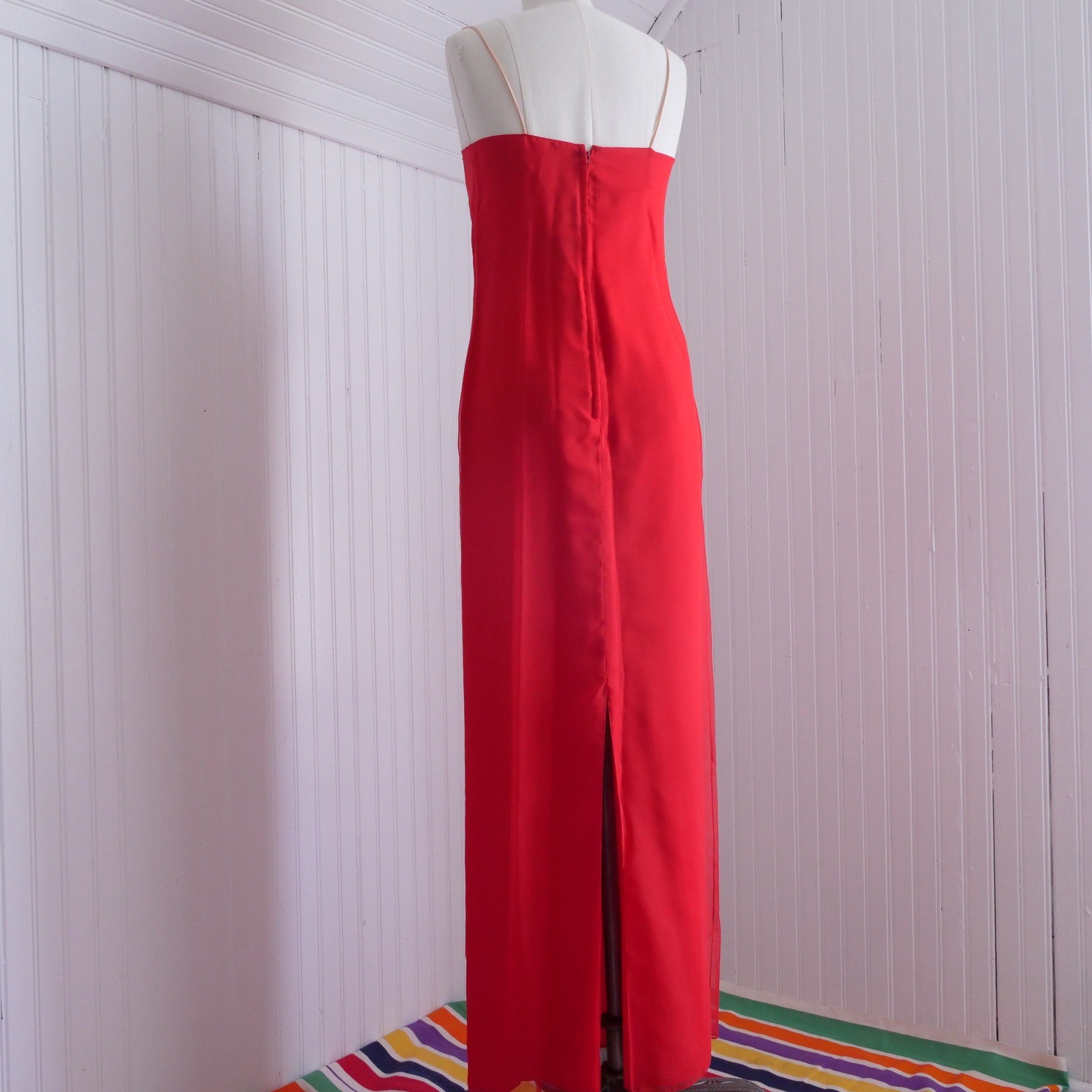 Stunning rare vintage 70s Jill Richards red chiffon ruffle maxi dress gown