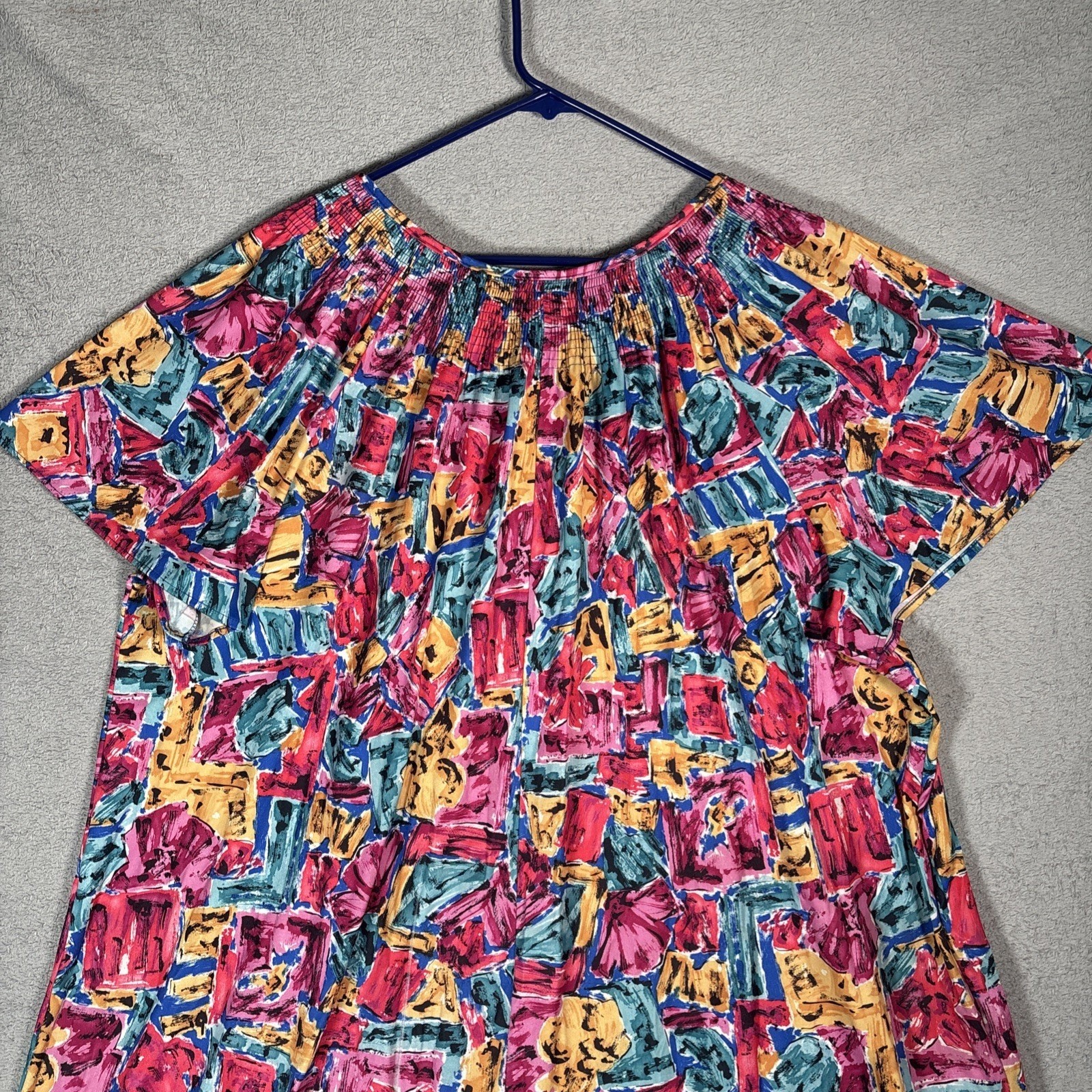 Just For Women Vintage 3X Muu Muu House Dress Pink Blue Abstract Floral USA