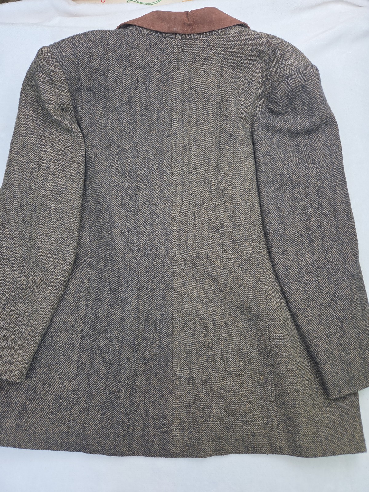 Vtg 1990s Equestrian Riding Wool Blazer Tweed Leather Lapels Size L Express
