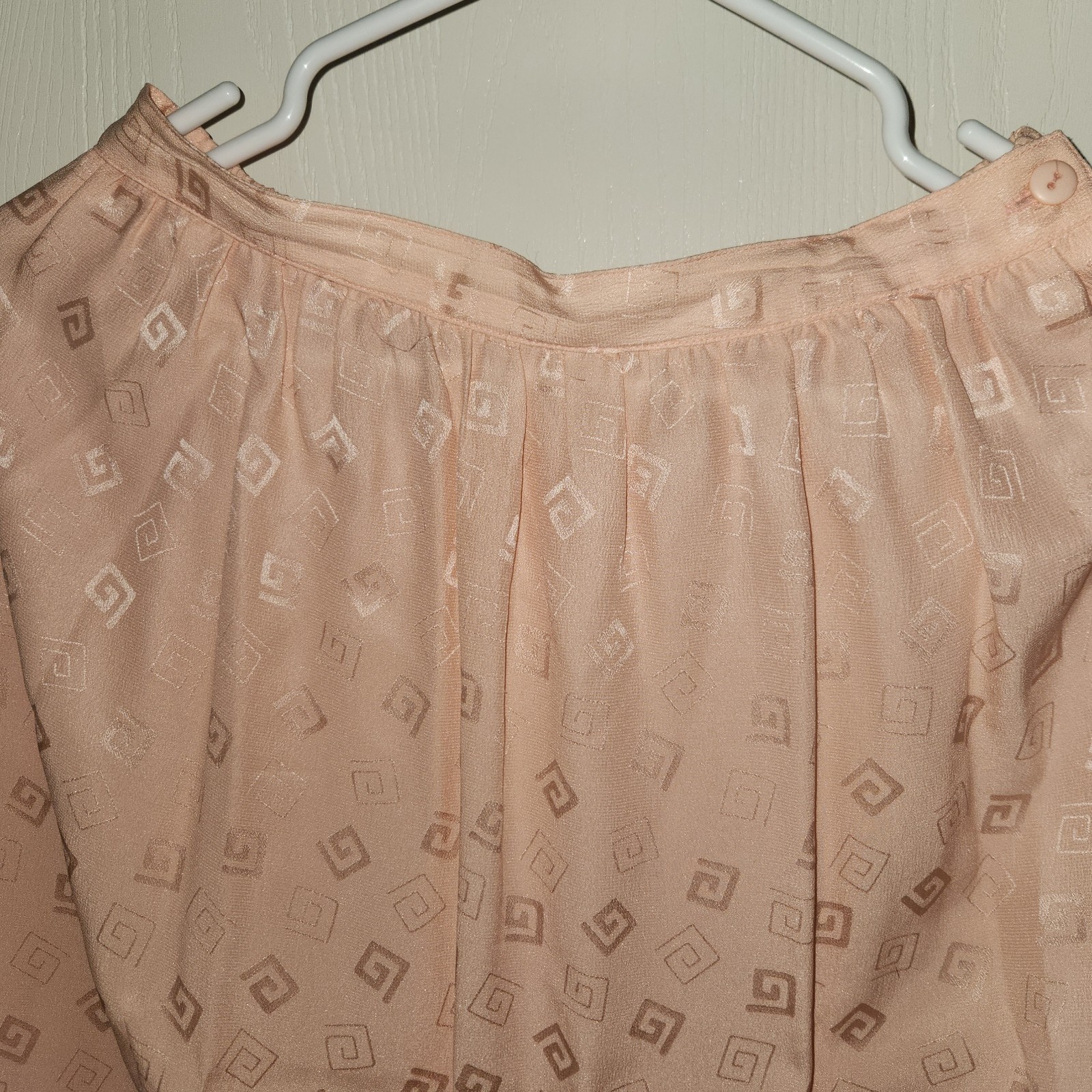 3 Piece Vtg 1980s Joanie Char Patterned Silk Shirt & Skirt Set Salmon Petite 10