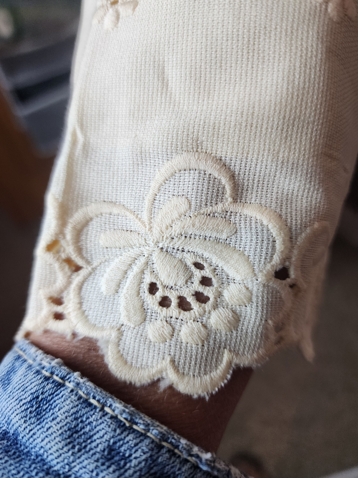 Vintage Ivory Floral Embroidered Dress Cottagecore Prairie Large BOHO