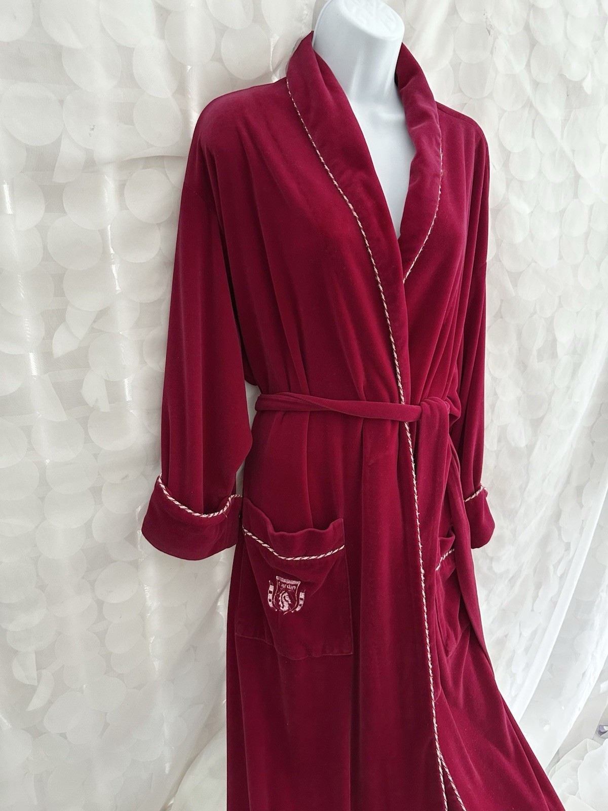 VTG 80’s LONG Ruby Red Velvet Robe Shawl Collar Dressing Gown Pierre Cardin