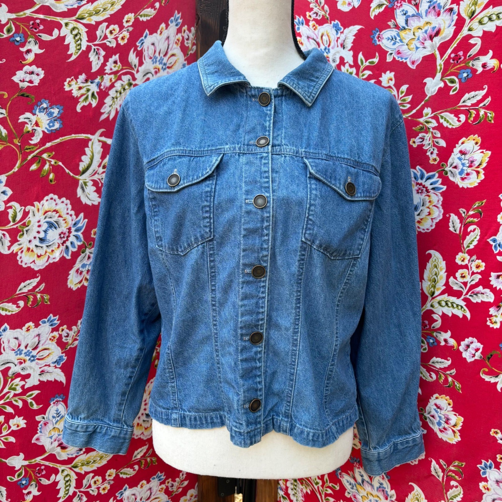Vintage Denim Button Front Oversized Shirt Jacket Women’s Size M