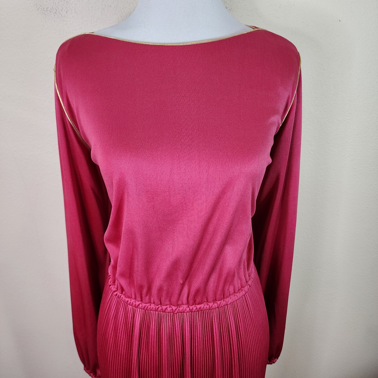 Vintage 70s/80s Miss Rubette Accordion Mulberry Mauve Long Sleeve Maxi Dress 12