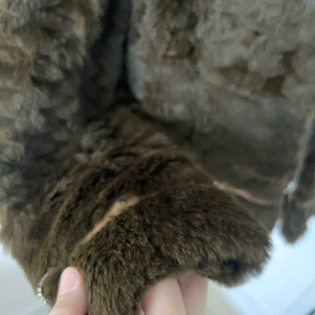 Vintage Brown-Green Real Rabbit & Fox Fur Jacket with Ring Details | Size M