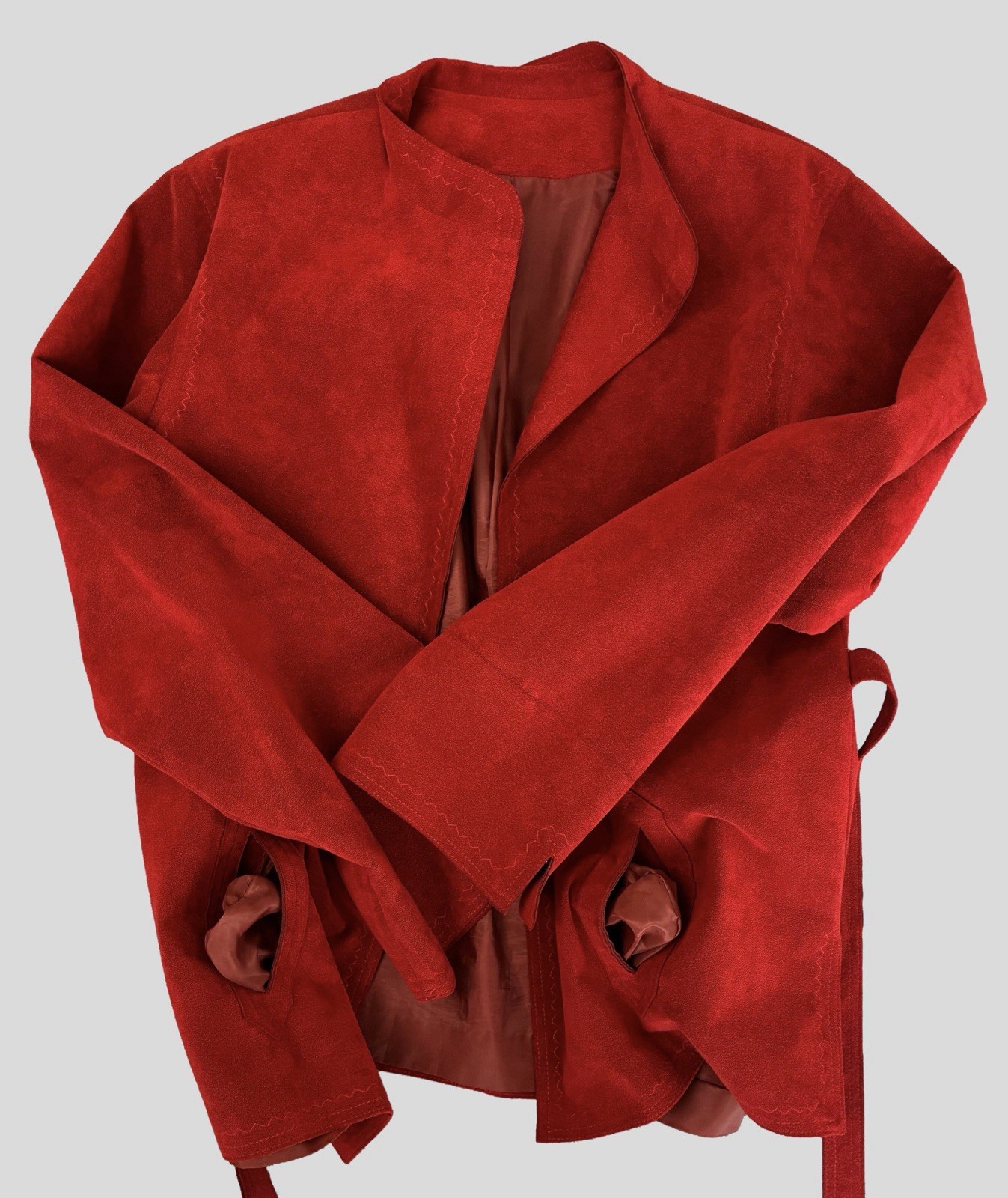 VTG Ultra Suede Brick Red Tie Waist Jacket 60s/70’s Women’s L Easy Casual Retro