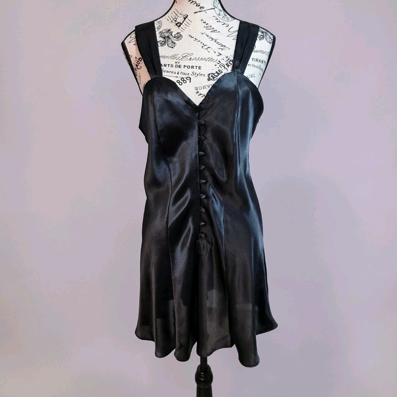 90s Vtg Erika Taylor Black Satin Mini Slip Dress – Coquette / Goth Luxe M