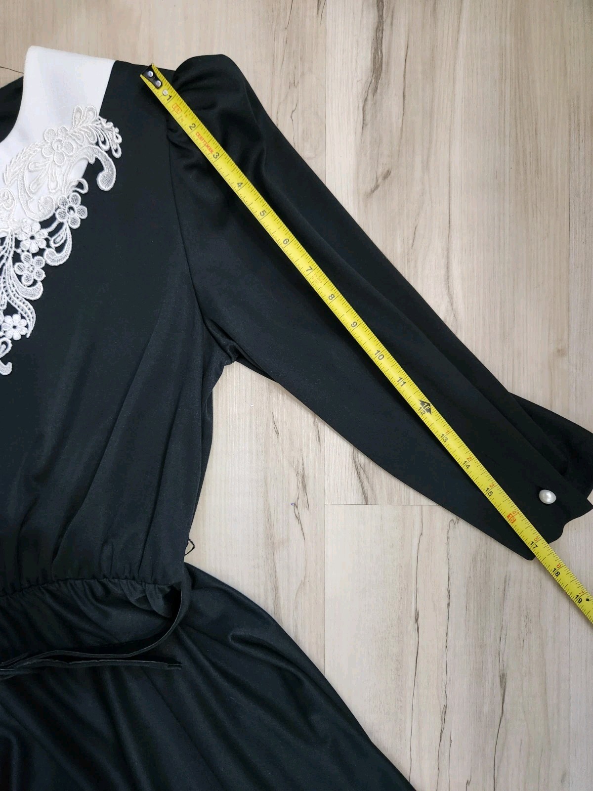 Vtg 80s 40s Whirlaway Frocks Black White Lace Collar Midi Dress Twirl Belted 6 P
