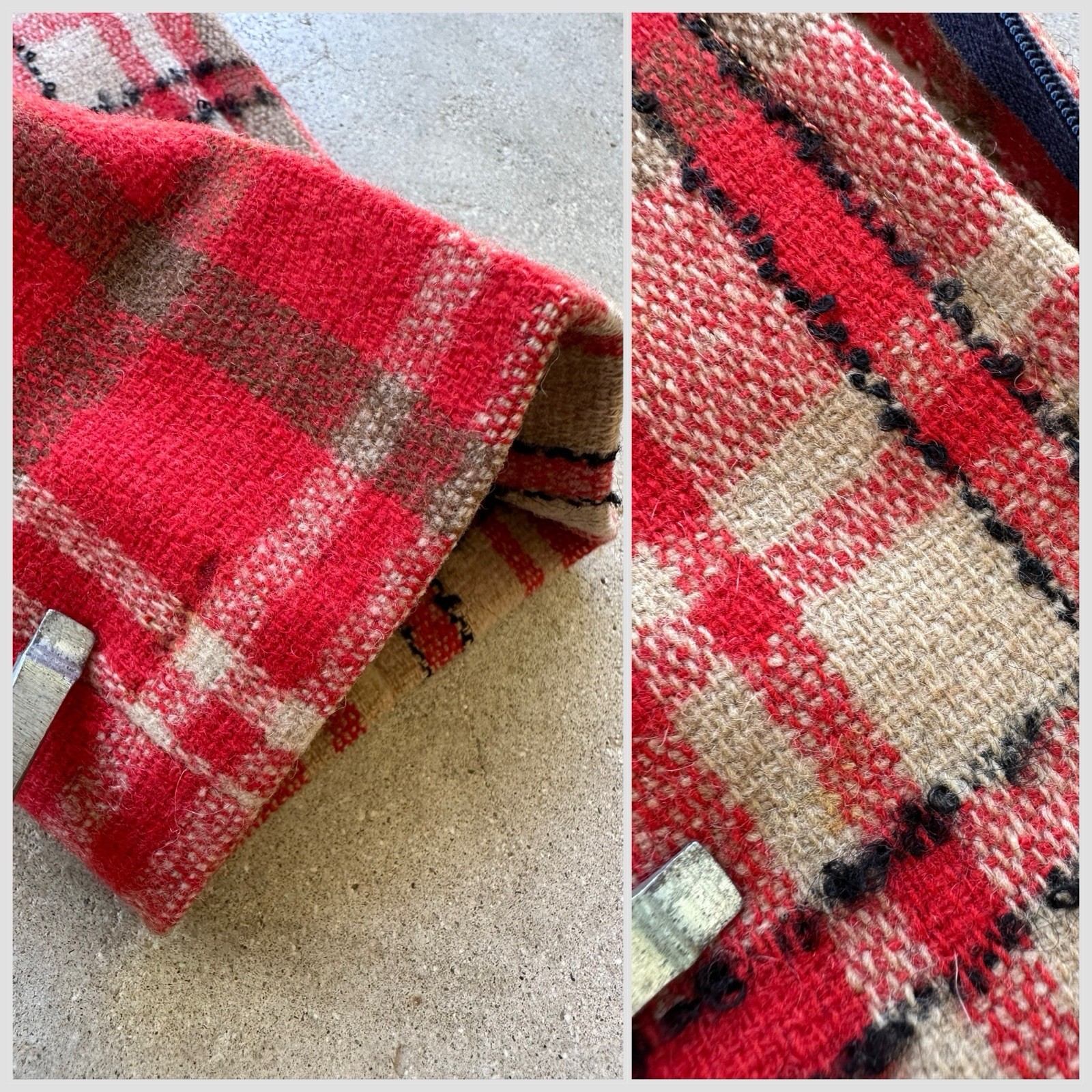 1960s Red Plaid Wool 3-Pc Set Jacket Skirt Pants Handmade Mod Suit Size Zip VTG