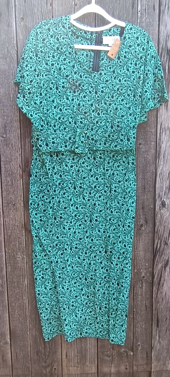 Evento Vintage Dress Womens L XL Turquoise Black Floral Pattern Italy Dress