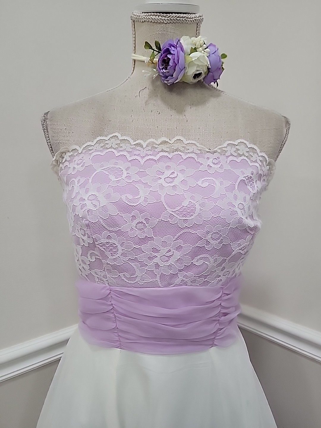 VTG’70s Lavender Lace Strapless Evening Dress ILGWU Organza Gown/Bridgerton Styl