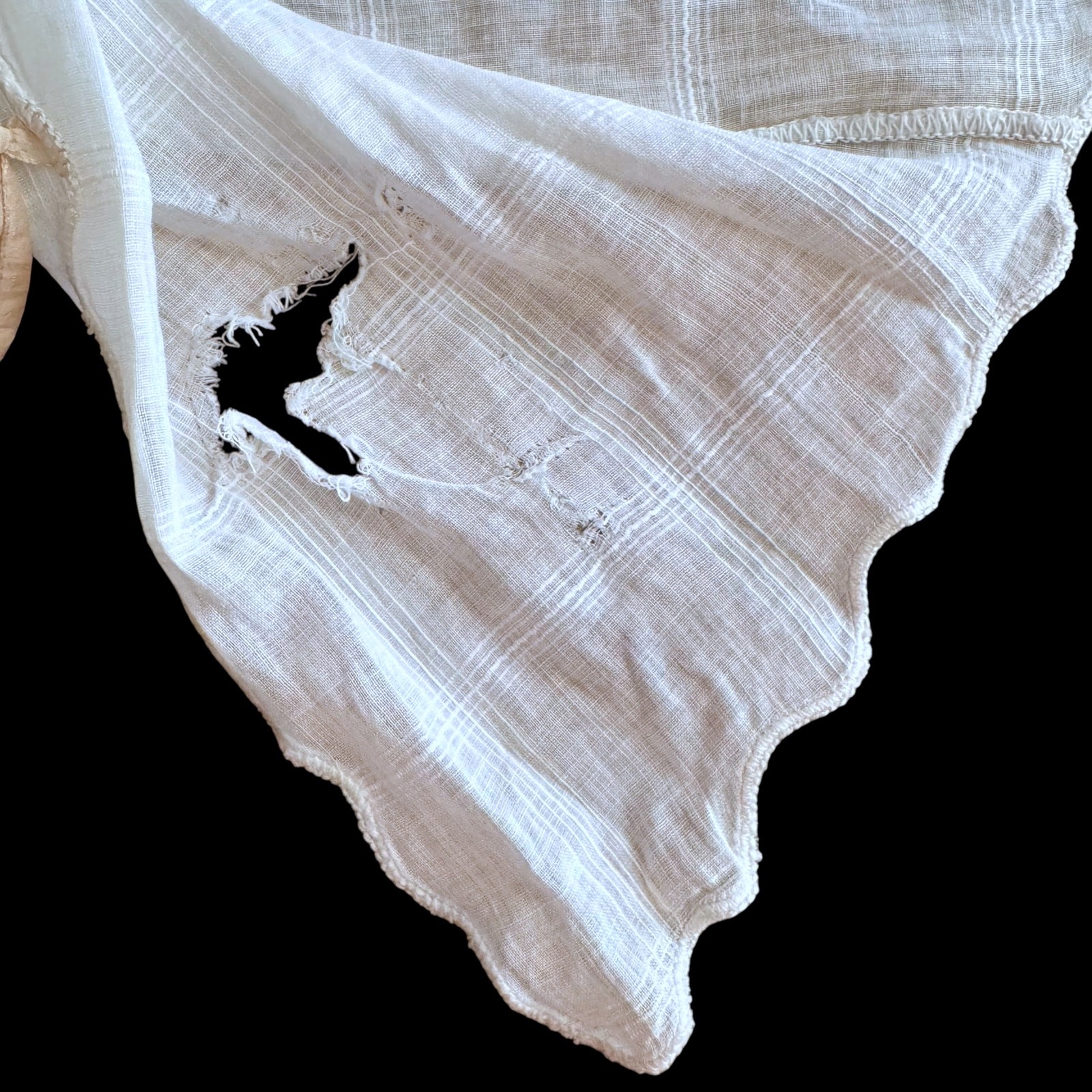 Antique Edwardian 1910s White Cotton Voile Open Blouse Lawn Jacket Size Small