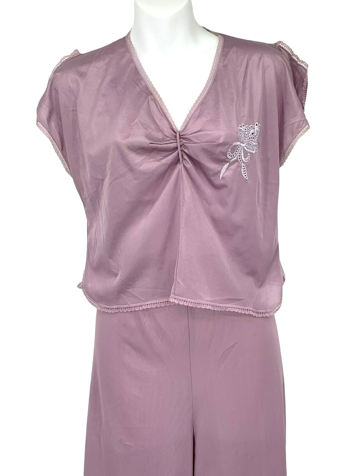 Vtg Mauve Embroidered Two-Piece Set Size S The Fashion Place 60s 70s