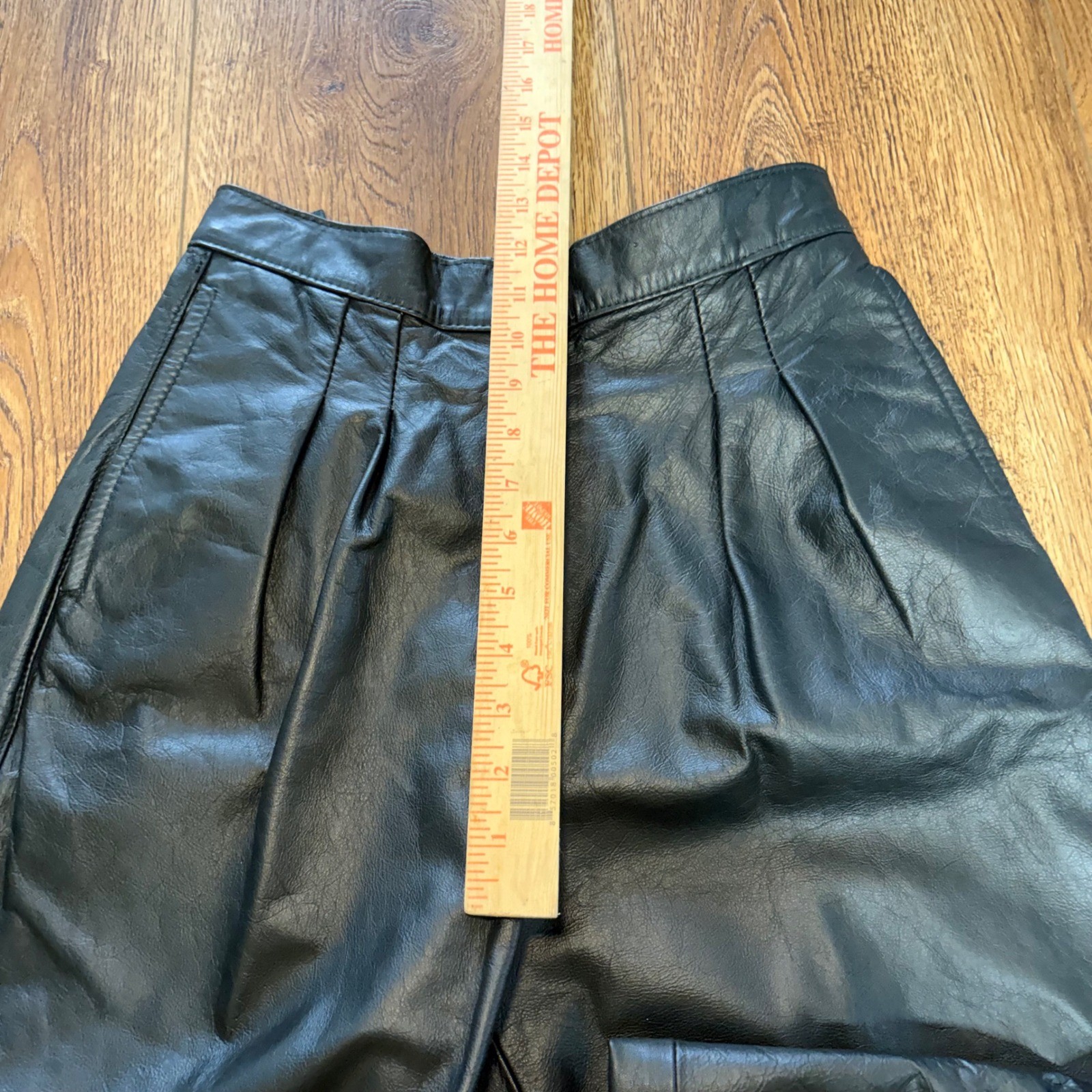 90s Comint Black Genuine Leather Pleated High Waist Pants Womens 25×27 moto boho