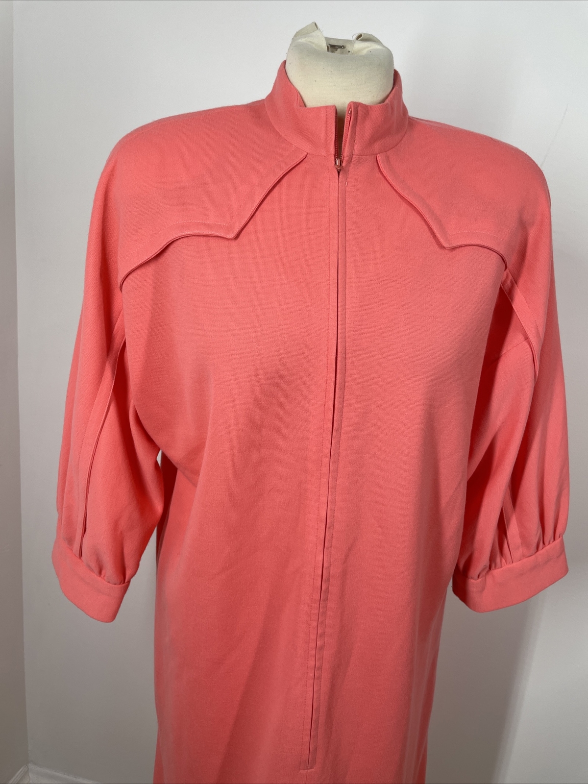 Vtg 60s Schrader Sport M/L 42″ Chest Coral Pink Orange Knit Dress