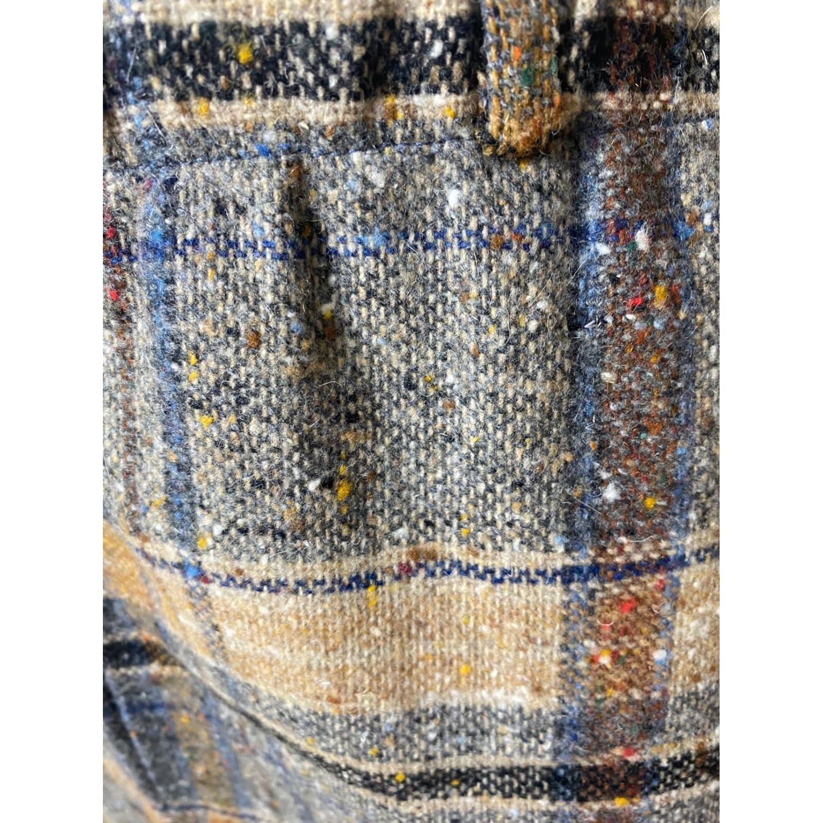 Vintage 70s Plaid Tweed Midi Skirt Womens 16 Tan Grey Multi Color Made in USA