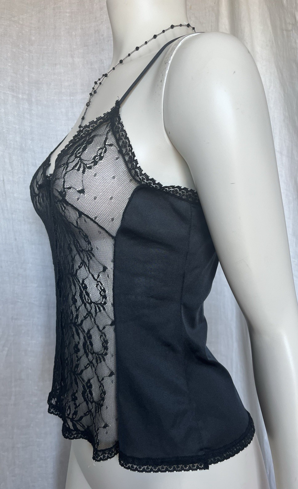 Vintage Lace Camisole Slip Top Black Sexy Evening Gothic Romantic 70s Lingerie M