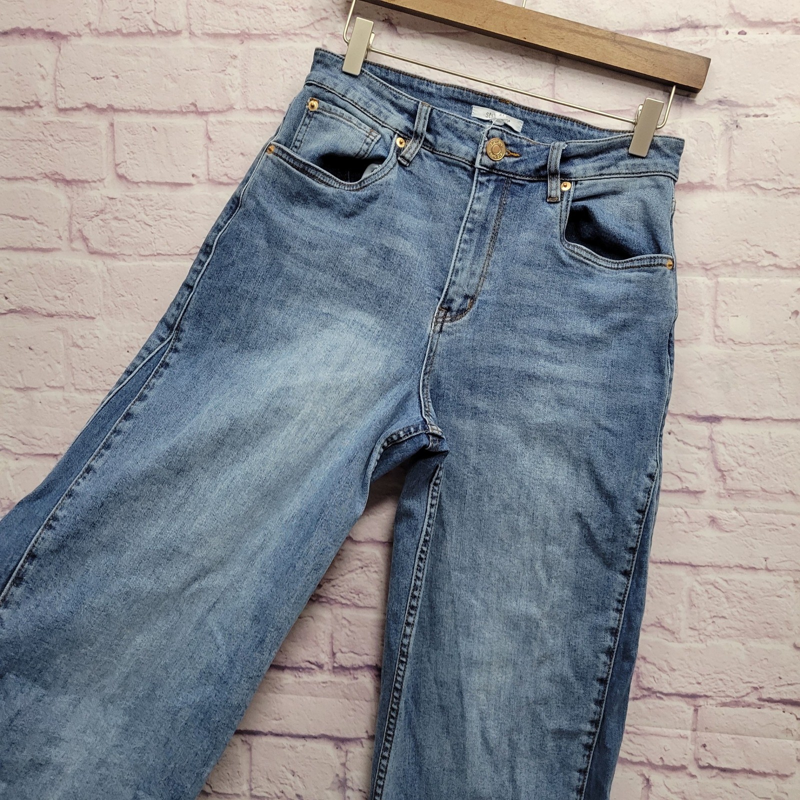 STS Blue Sabrina Ultra High Rise Jeans 27 Wide Leg Two Tone Denim 90s Vibe Retro