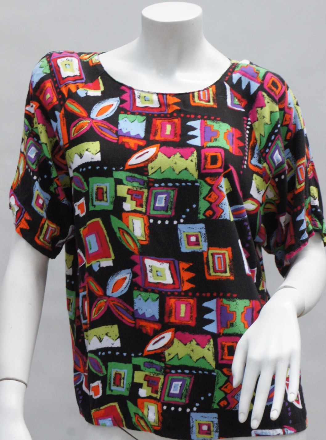 Vintage 80s Abstract Print Tunic Top Blouse By Impressions Boho Retro