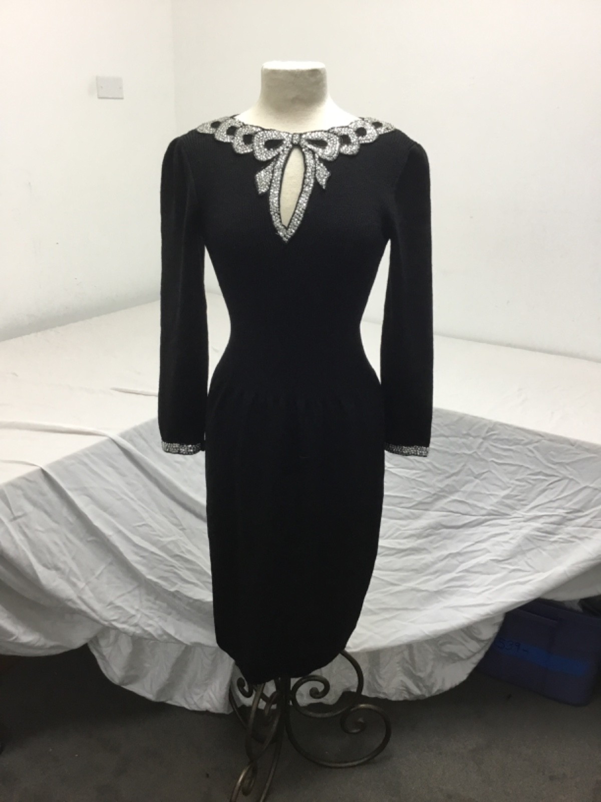 Don Sayres for Wellmore, Black Sweater Dress, Rhinestones, Sz 10, (SR549)
