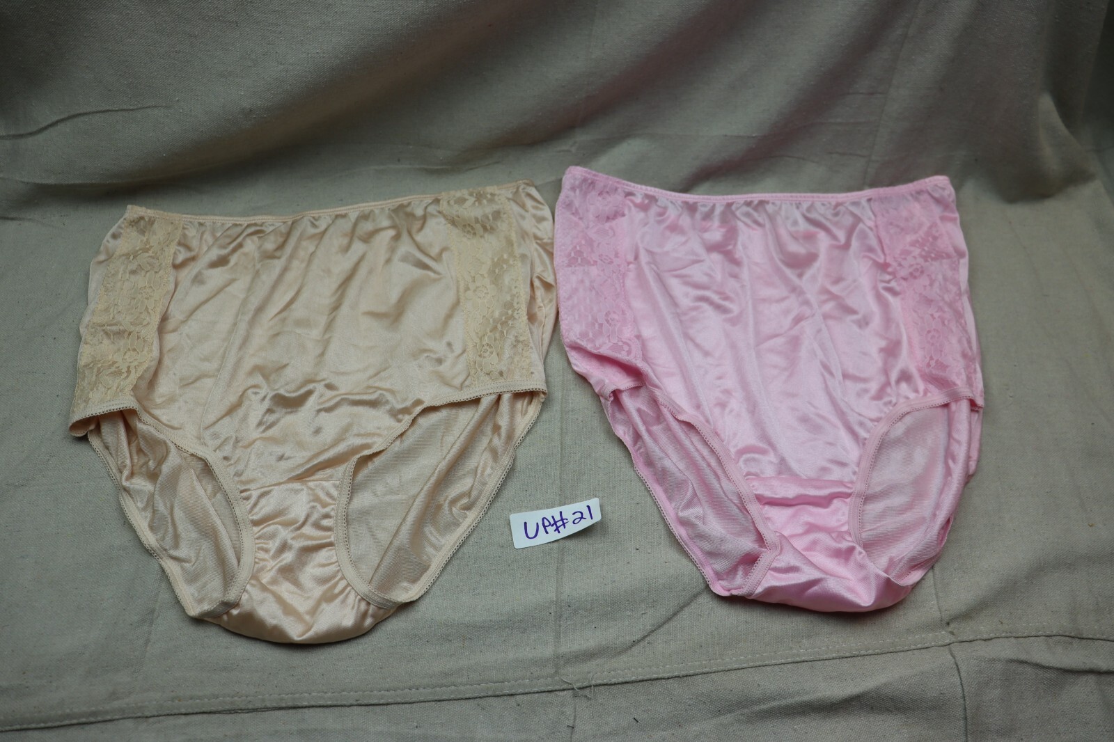 2x Vintage NYLON Panties Smart Fit Sz 10 Tan Pink Pin-Up Retro Lace Sides