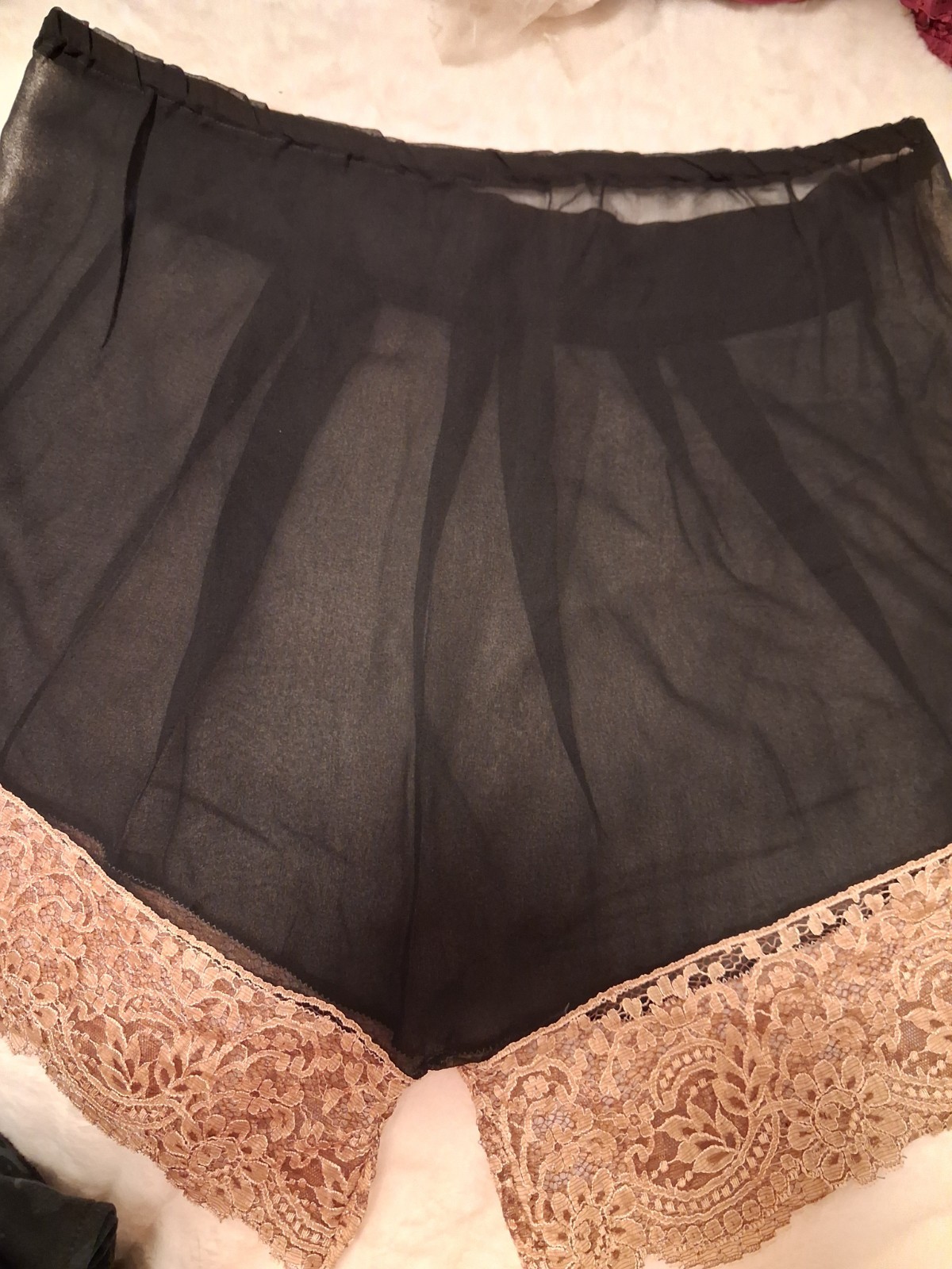 Vintage Panties Bra 1930’s Lace Black Silk Chiffon Tap Pants Lingerie Ladies Xs