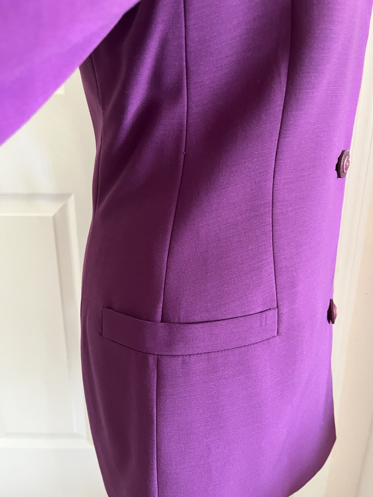 Vintage GIANNI VERSACE Couture Purple Wool Jacket With Medusa Buttons, Size 40