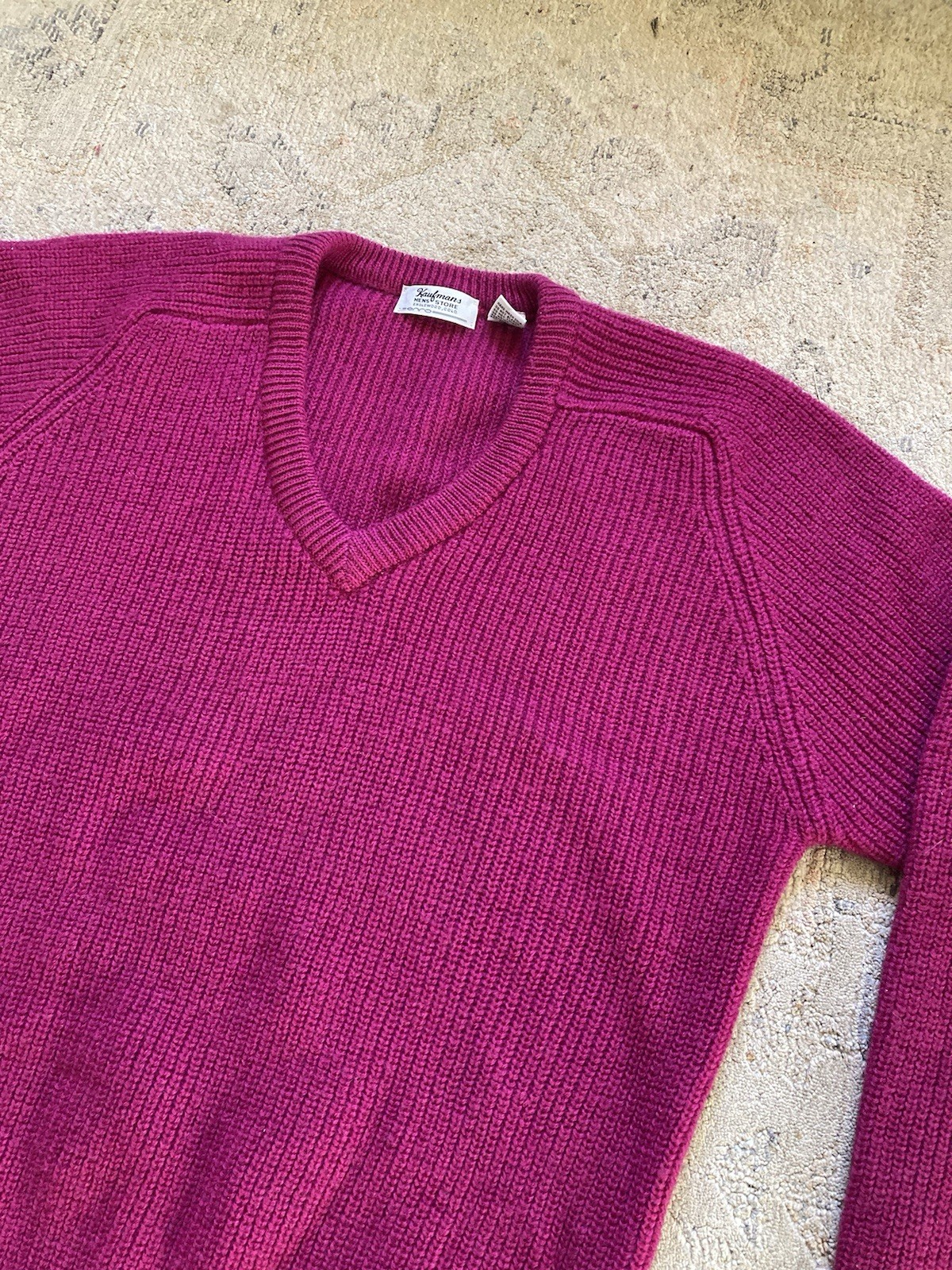 Vintage Wool Sweater XLT Chunky Fishermans Ribbed Knit 90s Preppy Pink Unisex