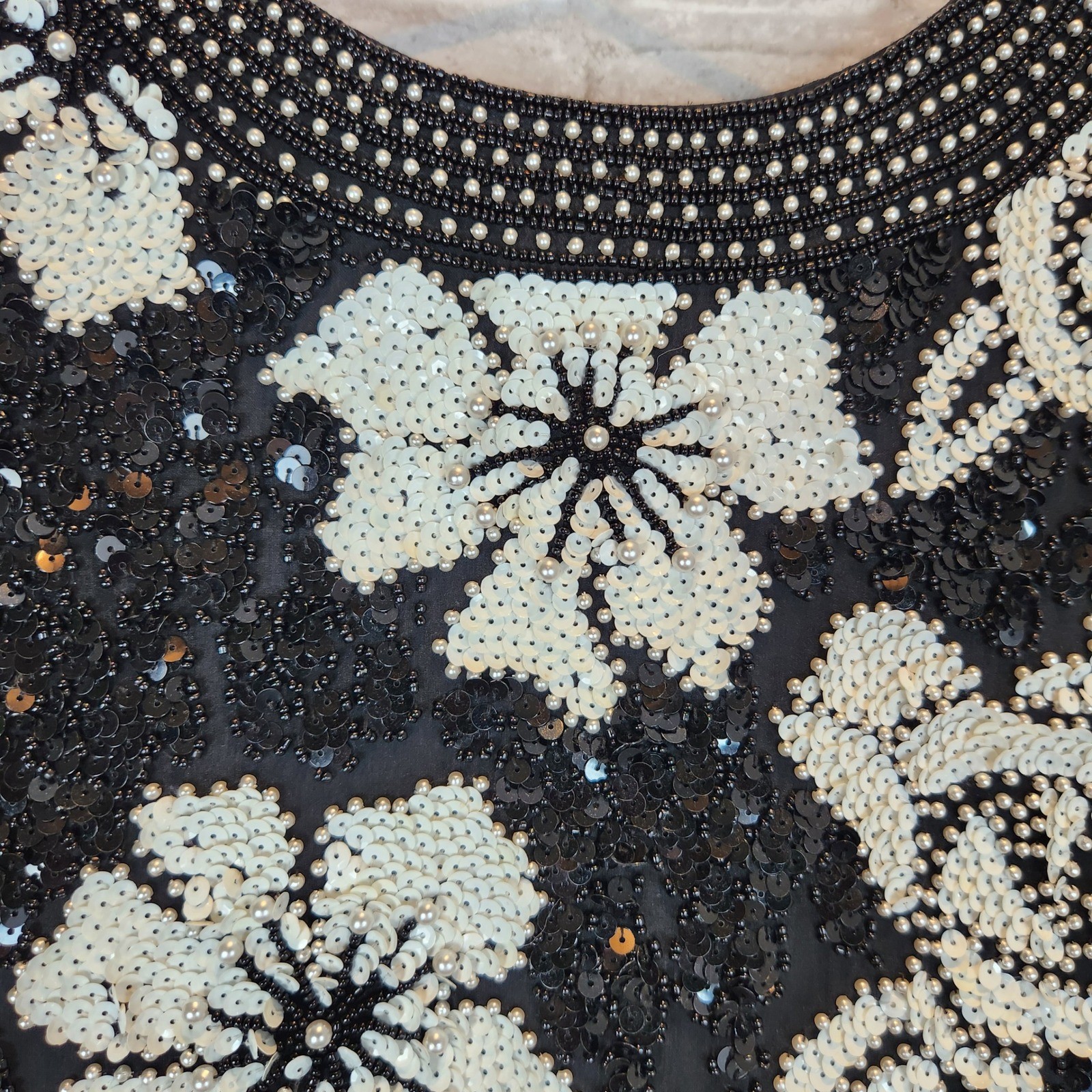 Joan Leslie Vintage 80s Dress Floral Beaded Sequin 100% Silk Cocktail 6