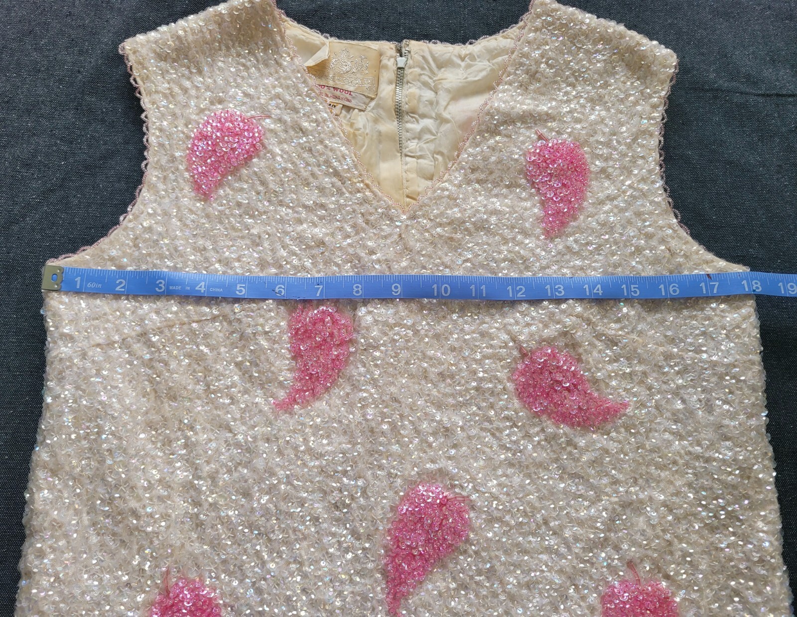 Vintage 1950s House Of Gold Beaded Wool Tank Top Blouse Pink Peppers 40 M Glam