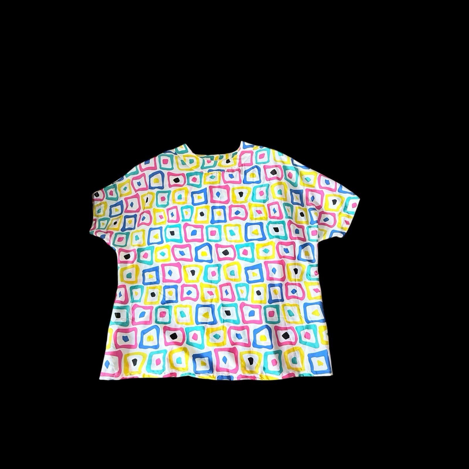 Vtg 80s Women’s Josephine Woman 20w Colorful Geometric Print Short Sleeve Top