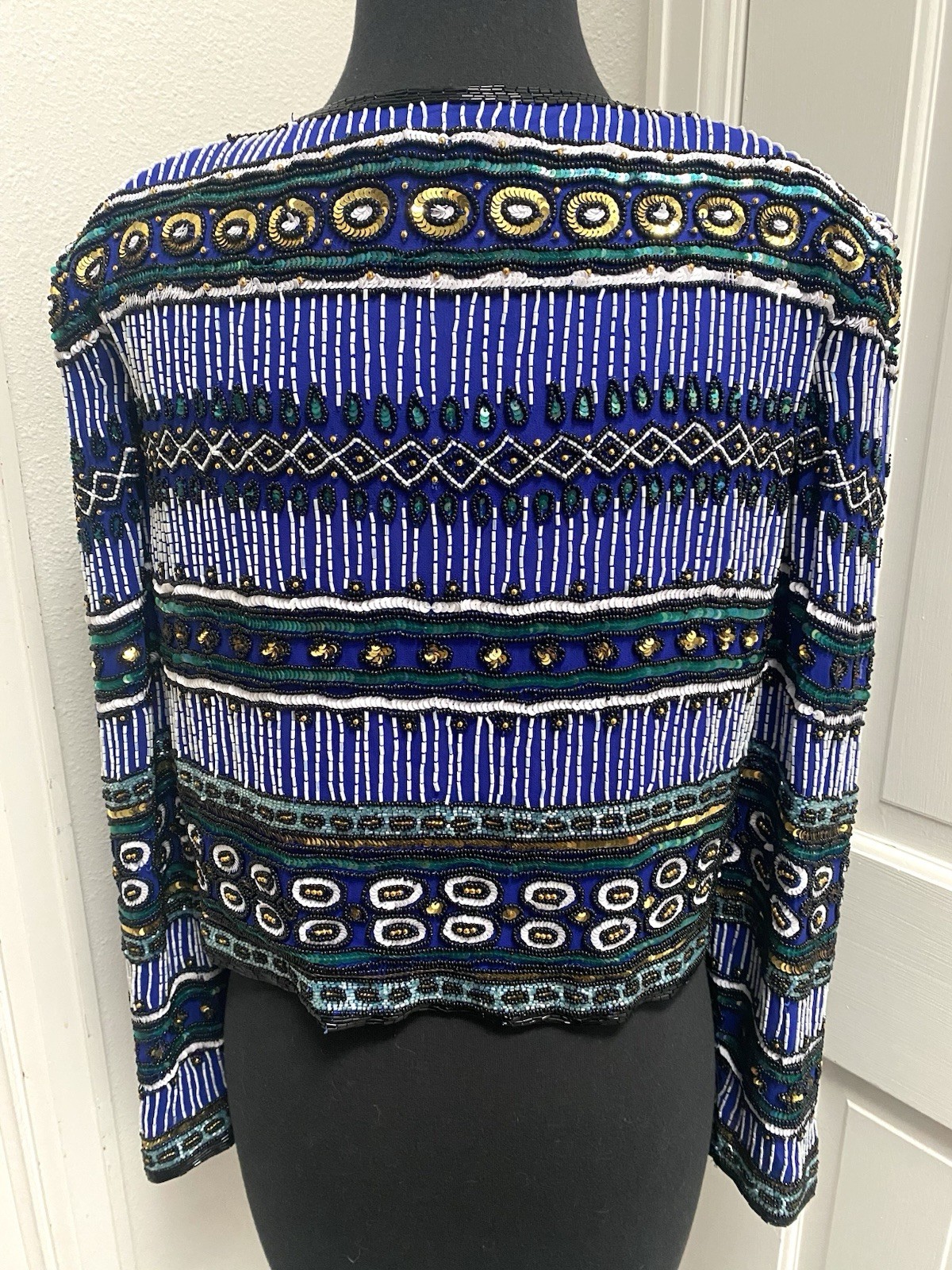 Stunning Vintage Beaded Blue Silk Jacket Niteline by Della Roufogali