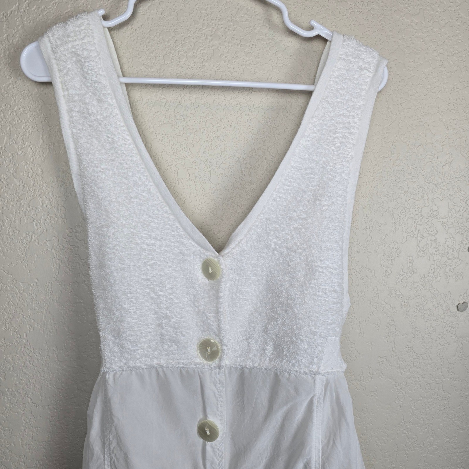 BODIL Vintage White Terry Cloth Mixed Media Maxi Dress Button Front Size 1 Boho