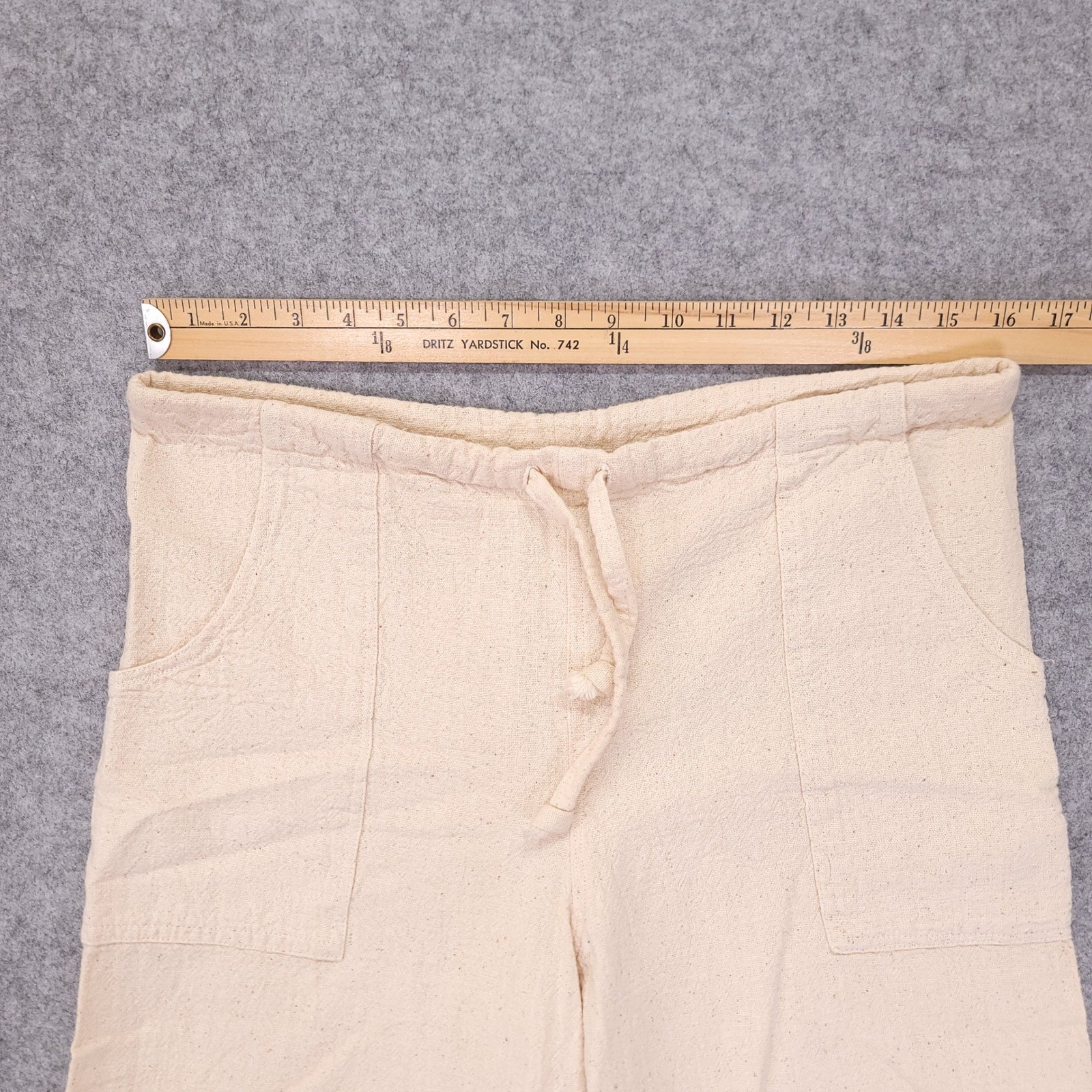 Vintage Santa Monica California Cotton Pants Cream Drawstring Relaxed 32×32